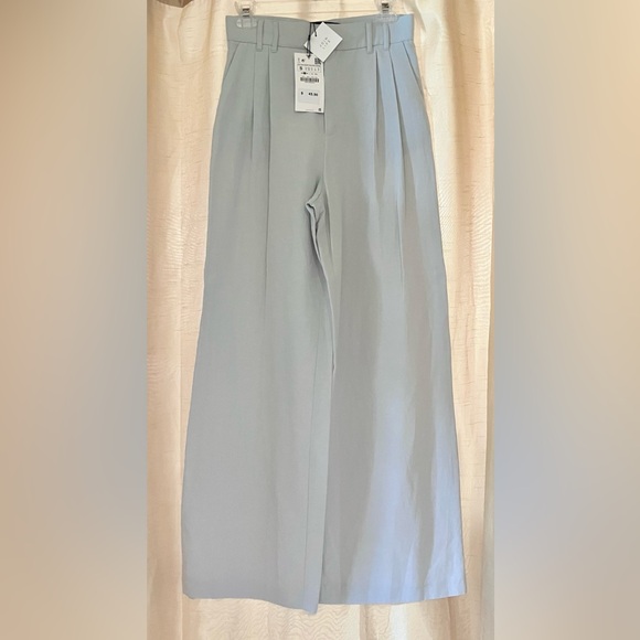Zara Pants - NWT Zara Wide Leg Pleated Trousers in Light Blue Sz S